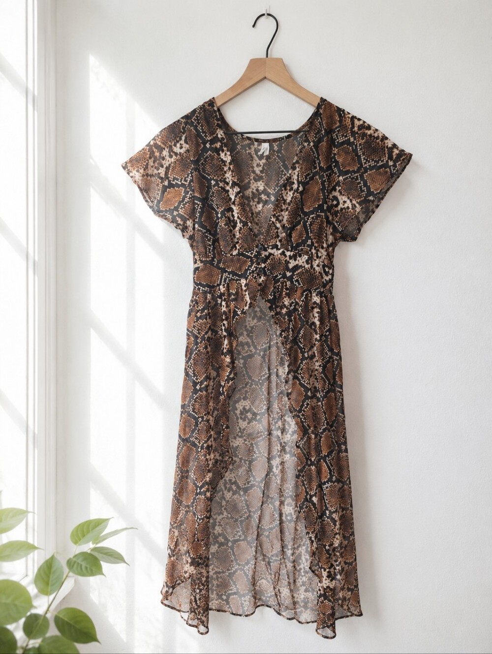 Live 4 Truth Sheer Snakeskin Duster Cardigan Small Brown Boho Waterfall Cover Up